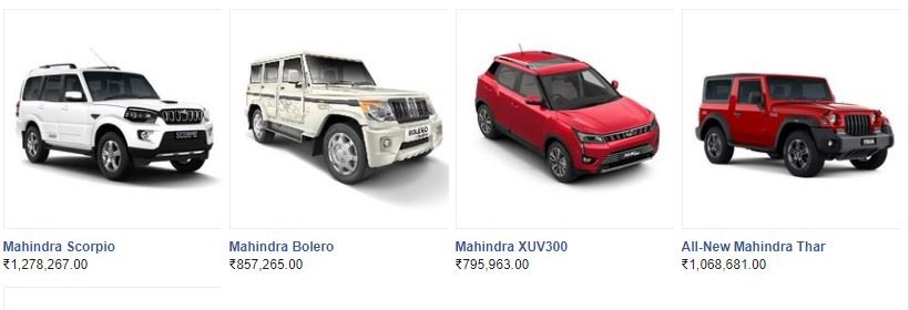 Mahindra Car list 