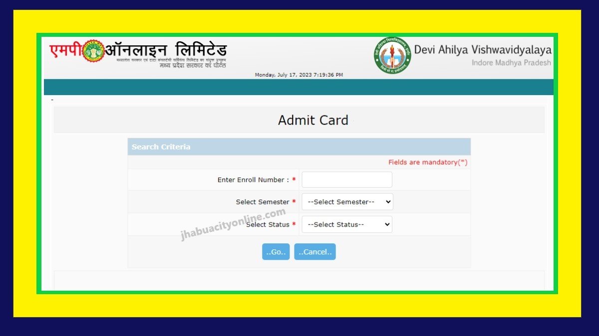 DAVV Admit Card download 2023
